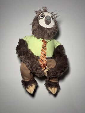 Disney Store Flash Plush Zootopia Sloth Stuffed Animal Shirt Tie Toy